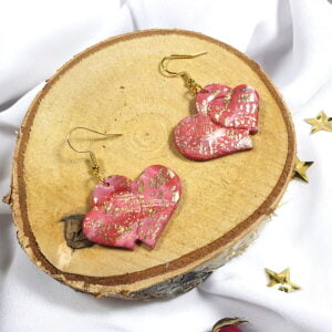 Lekkie różowe kolczyki - podwójne serce - Od Serca - Smocze Skarby