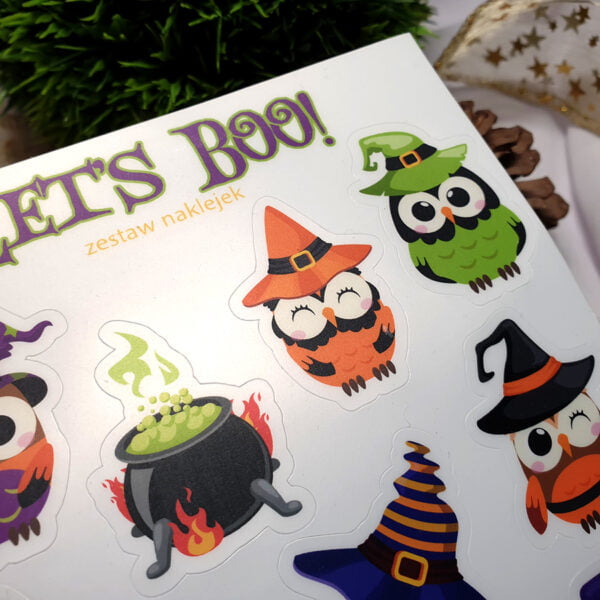 Kolorowe naklejki Halloween XXV - akursz kolorowych naklejek do planera na Halloween - sowy, kociołki, kapelusze, wiedźmy - Smocze Skarby