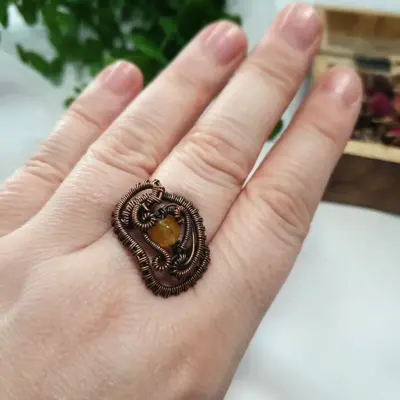 Pierścionek miedziany, wire wrapping - Smocze Sny - Smocze Skarby